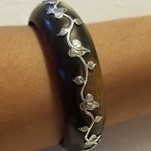 Solid wood chunky bangle with silver overlay